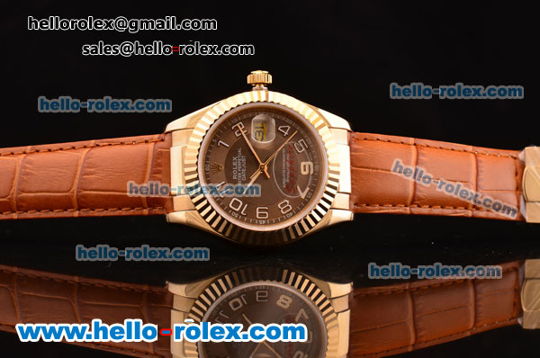 Rolex Datejust 2813 Automatic Gold Case with Brown Dial and Brown Leather Strap - Click Image to Close